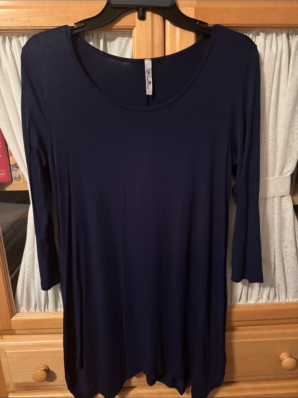 Scoop Neck Long Sleeve Dress in Navy